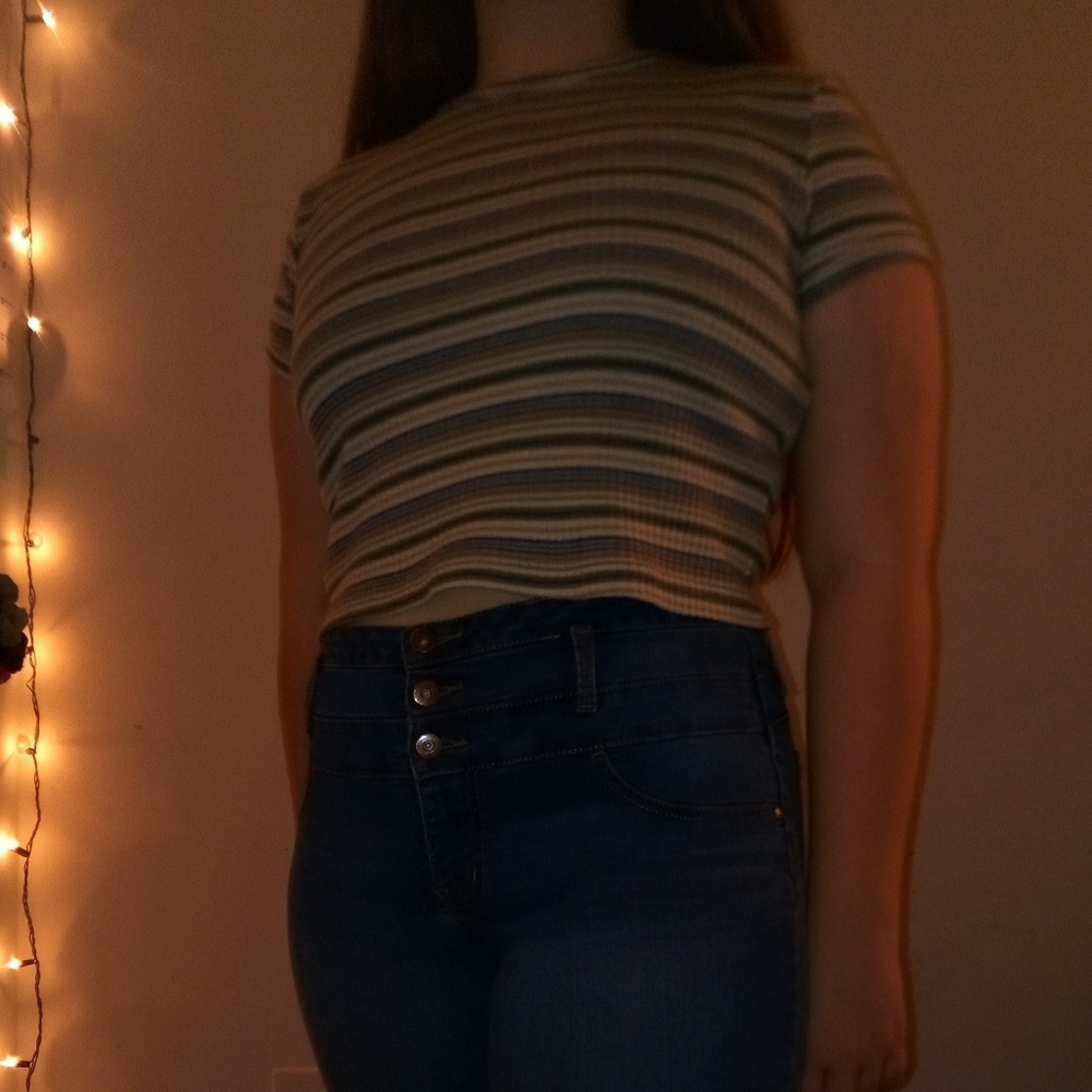 multi-colored striped shirt · thrifted ✅